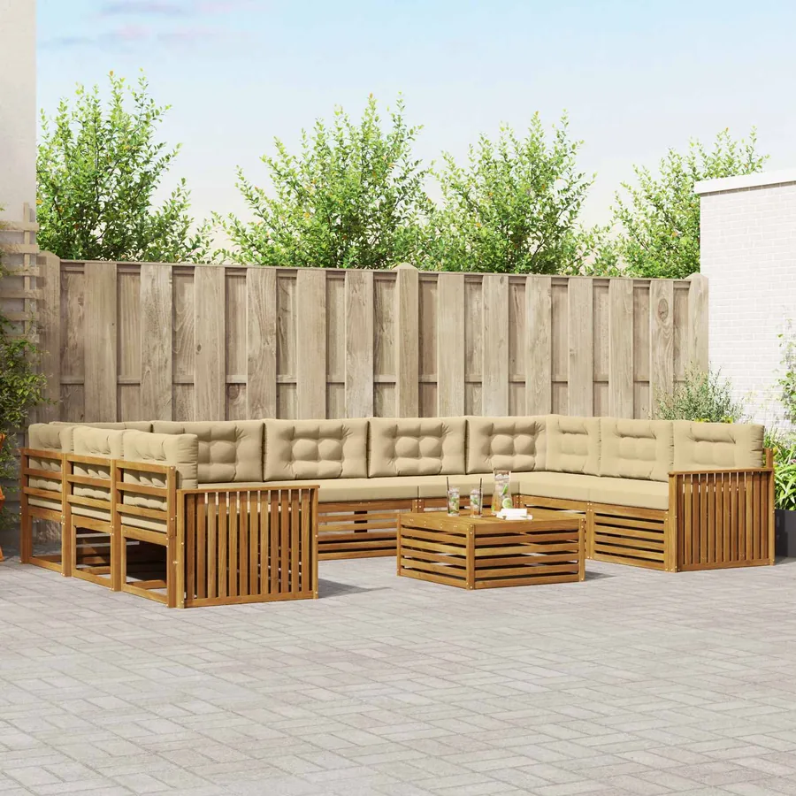 Ensemble de canapés d'extérieur 10 pcs Naturel et Beige