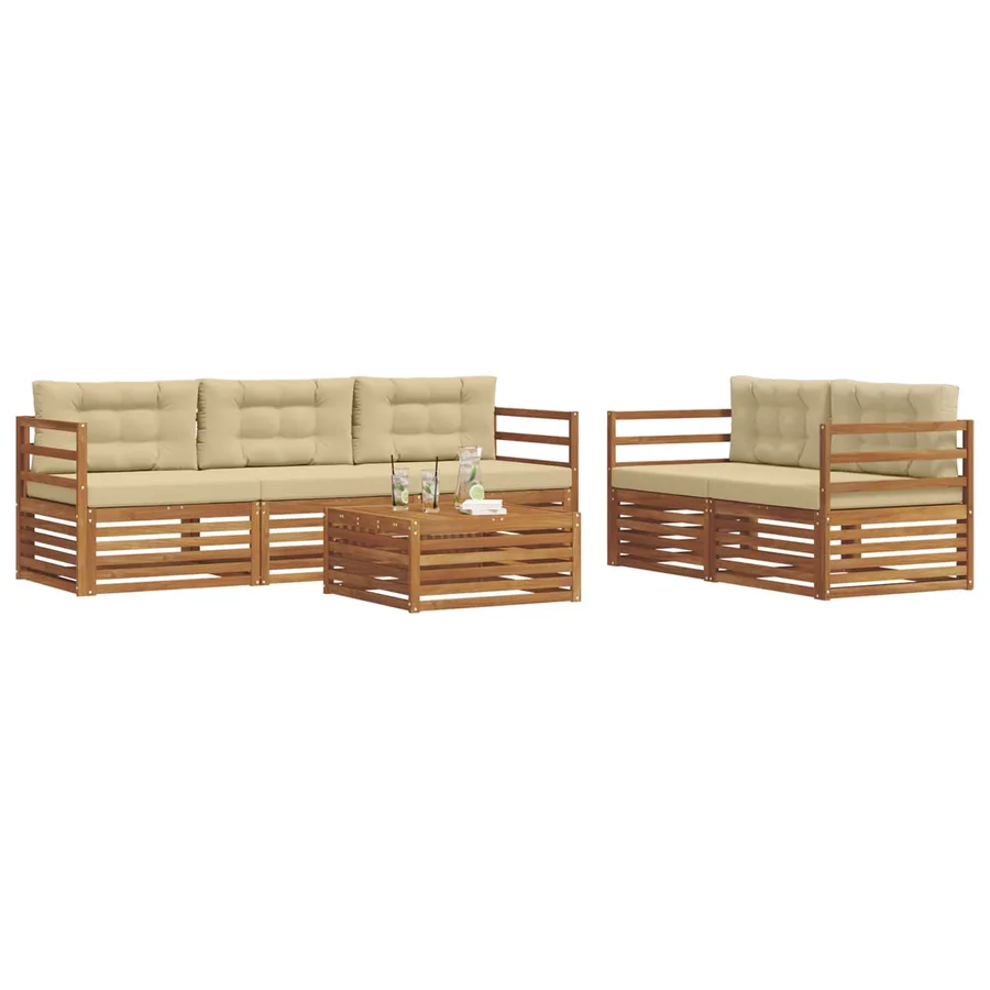 Ensemble de canapés d'extérieur 6 pcs Naturel et Beige - 3