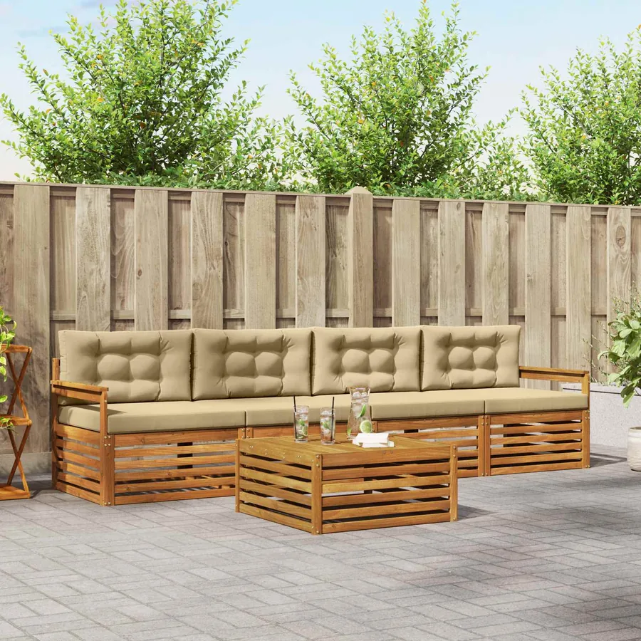 Ensemble de canapés d'extérieur 5 pcs Naturel et Beige