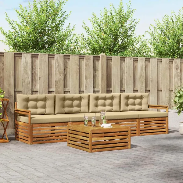 Ensemble de canapés d'extérieur 5 pcs Naturel et Beige