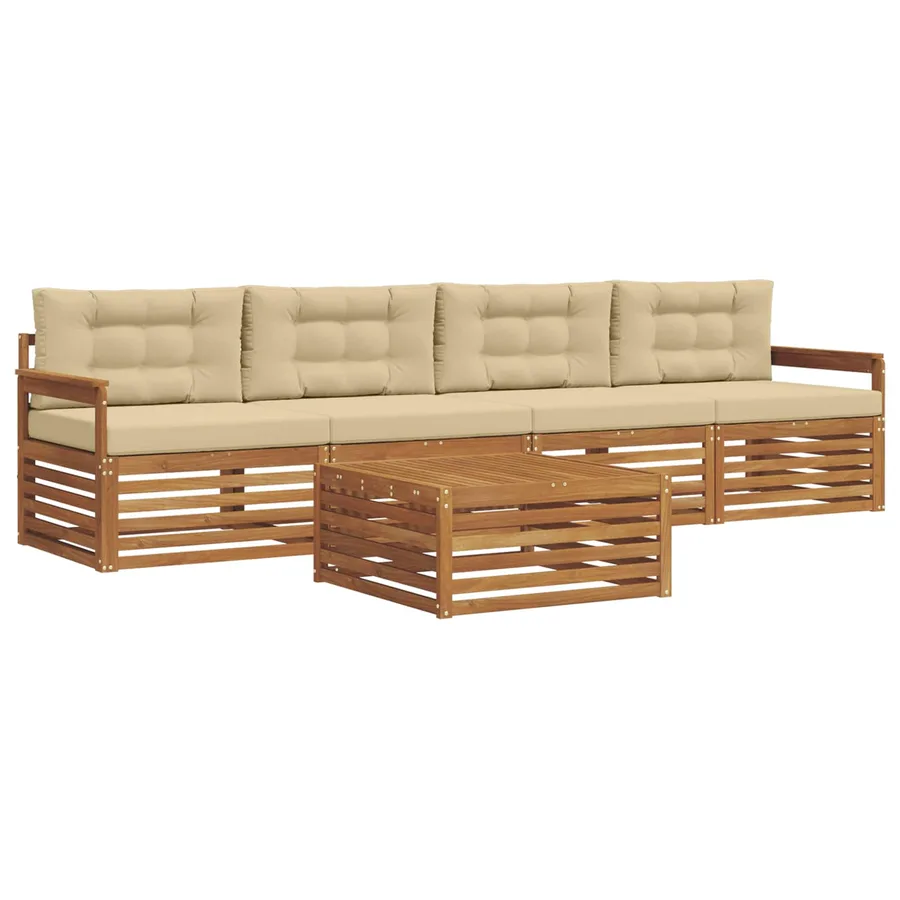 Ensemble de canapés d'extérieur 5 pcs Naturel et Beige - 2