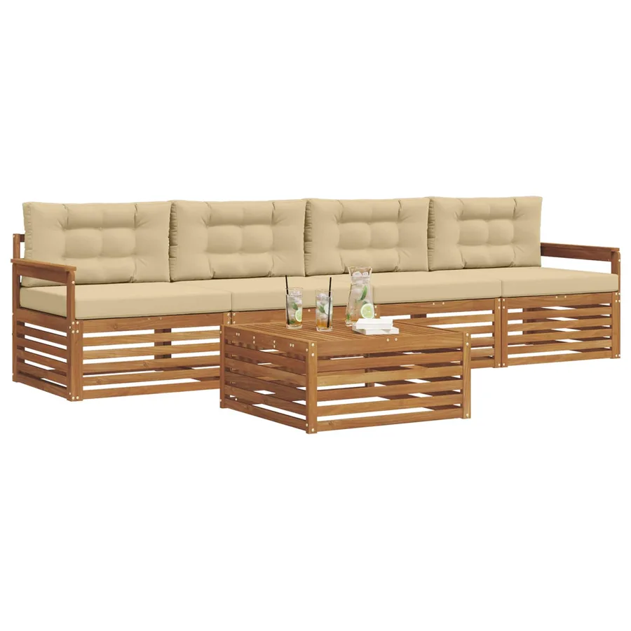 Ensemble de canapés d'extérieur 5 pcs Naturel et Beige - 3