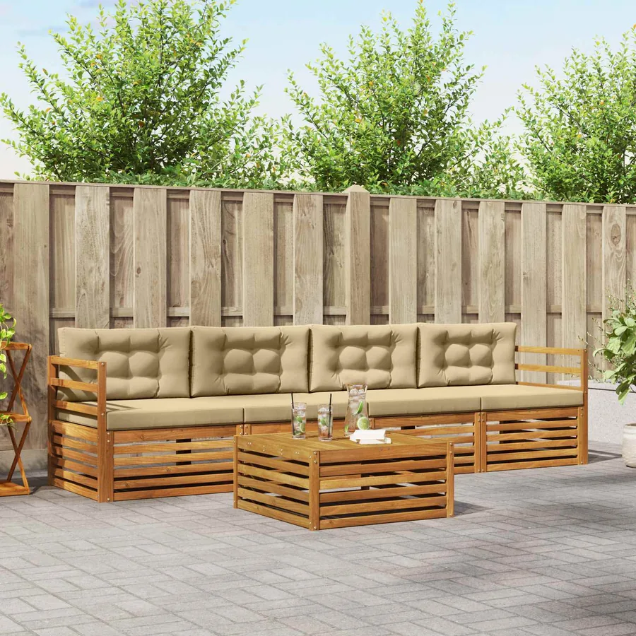 Ensemble de canapés d'extérieur 5 pcs Naturel et Beige