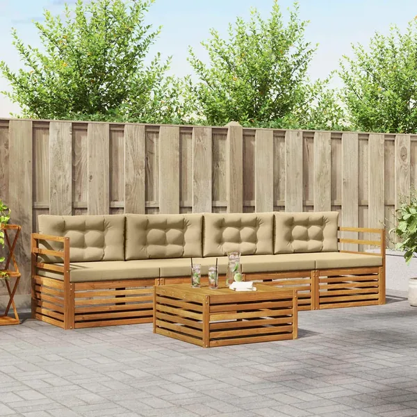 Ensemble de canapés d'extérieur 5 pcs Naturel et Beige