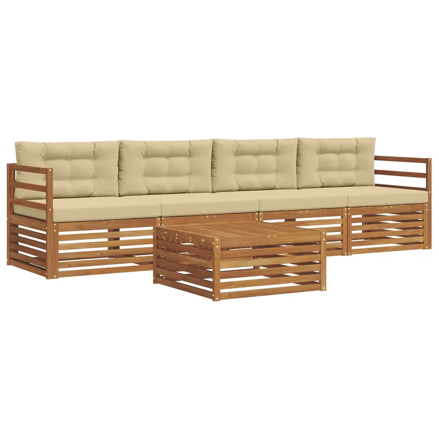 Ensemble de canapés d'extérieur 5 pcs Naturel et Beige - 2