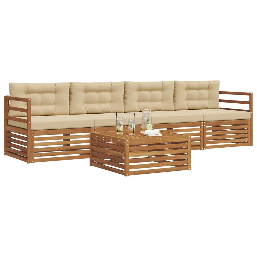 Ensemble de canapés d'extérieur 5 pcs Naturel et Beige - 3