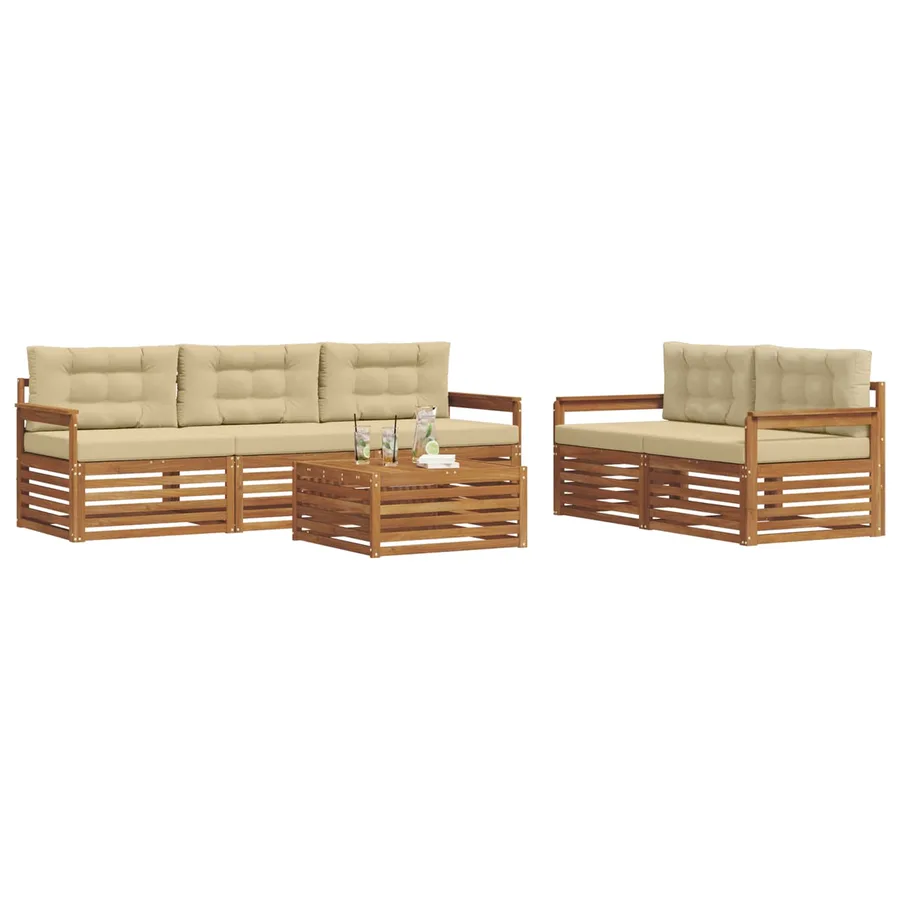 Ensemble de canapés d'extérieur 6 pcs Naturel et Beige - 3