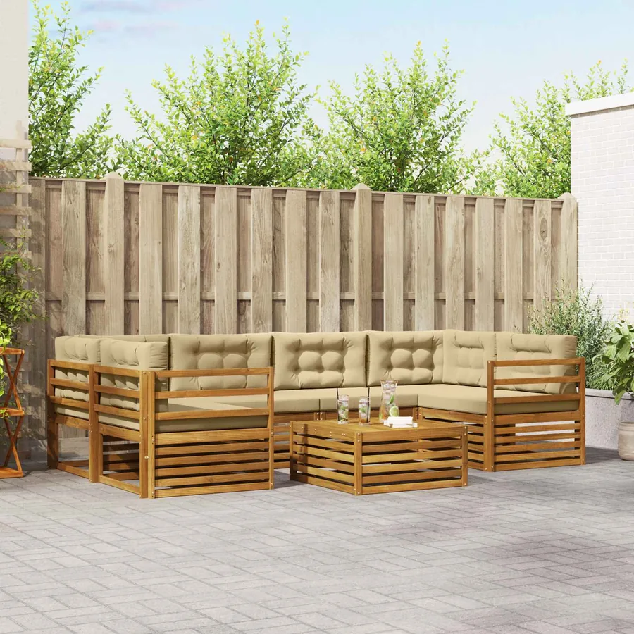 Ensemble de canapés d'extérieur 7 pcs Naturel et Beige