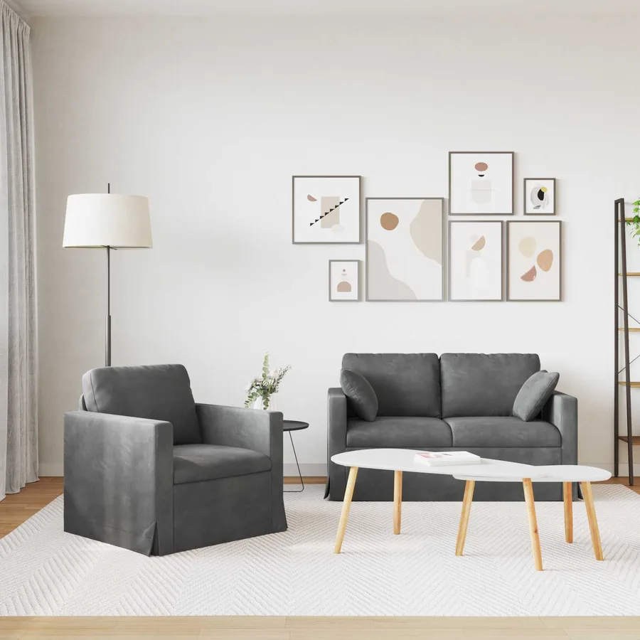 Ensemble de Canapés 2 pcs Gris foncé 138 x 78 x 80 cm Velours - 3