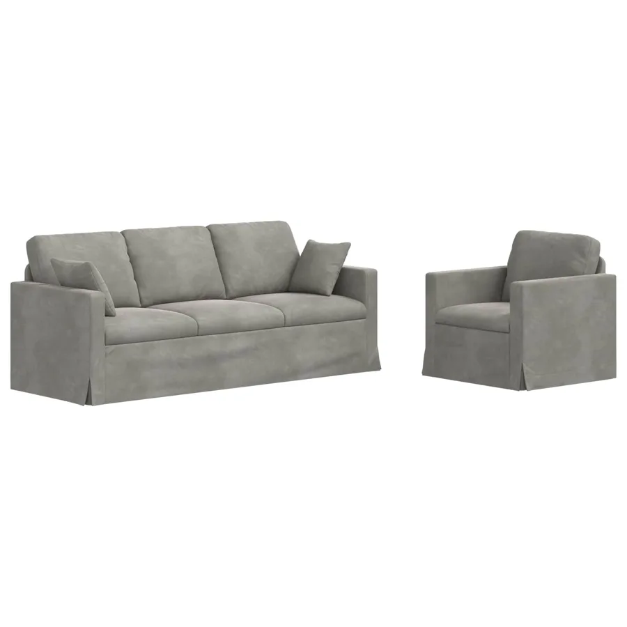 Ensemble de Canapés 2 pcs Gris clair 198 x 78 x 80 cm Velours - 2