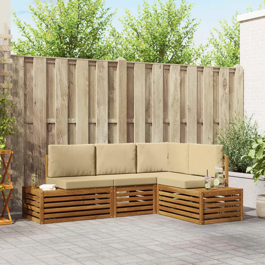 Ensemble de canapés d'extérieur 4 Pièce Naturel et Beige