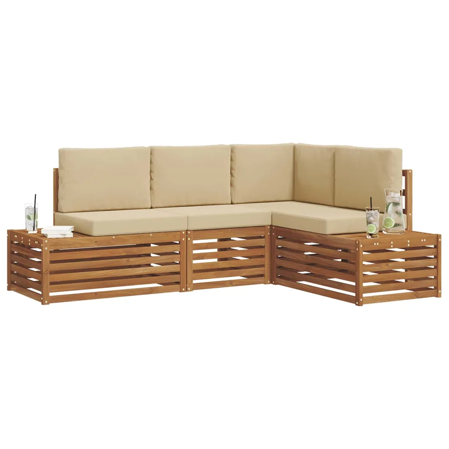 Ensemble de canapés d'extérieur 4 Pièce Naturel et Beige - 3