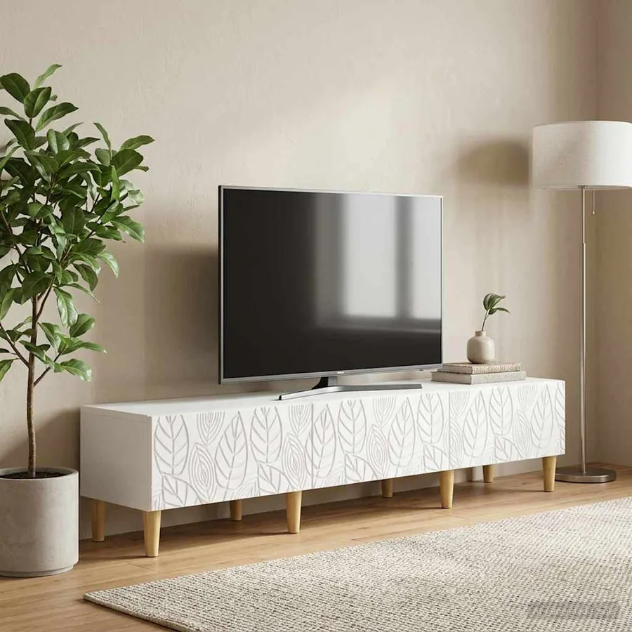 Meuble TV 147 x 34,5 x 30 cm Blanc Bois d'ingénierie