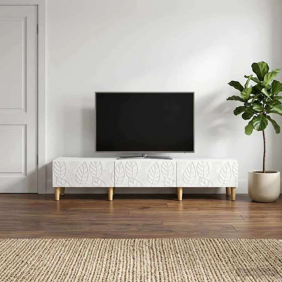Meuble TV 147 x 34,5 x 30 cm Blanc Bois d'ingénierie - 3