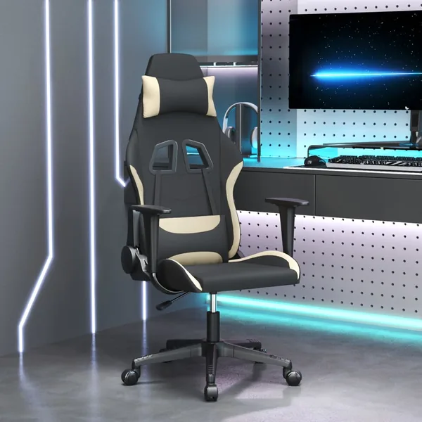 Chaise de jeu de massage Noir et crème Tissu