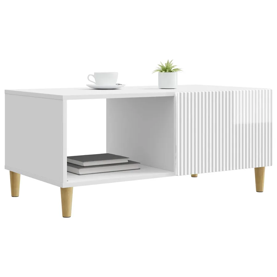 Table basse Blanc brillant 90 x 50 x 40 cm Bois d'ingénierie - 3