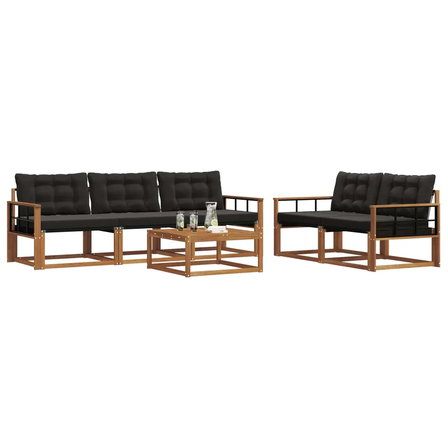 Ensemble de canapés d'extérieur 6 pcs Naturel et Noir - 3