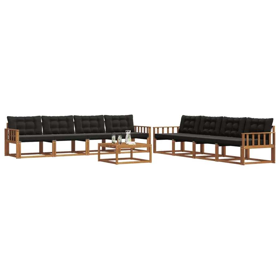 Ensemble de canapés d'extérieur 9 pcs Naturel et Noir - 3