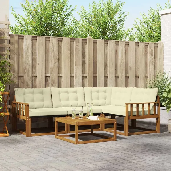Ensemble de canapés d'extérieur 5 pcs Naturel et Crème