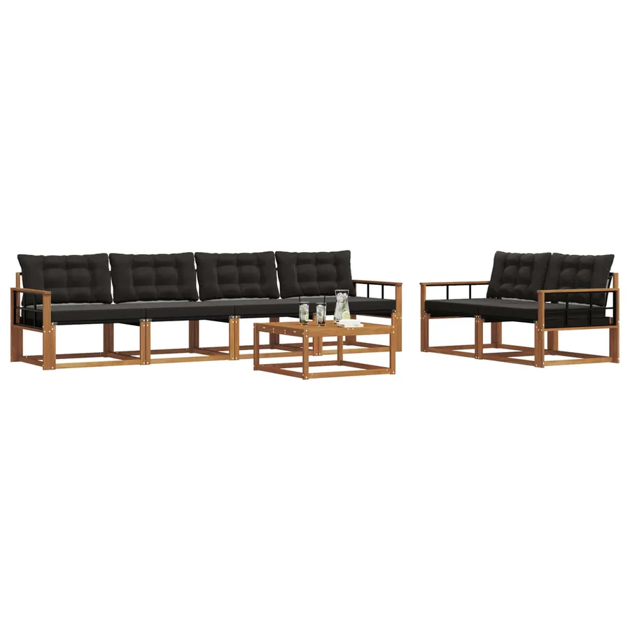 Ensemble de canapés d'extérieur 7 pcs Naturel et Noir - 3