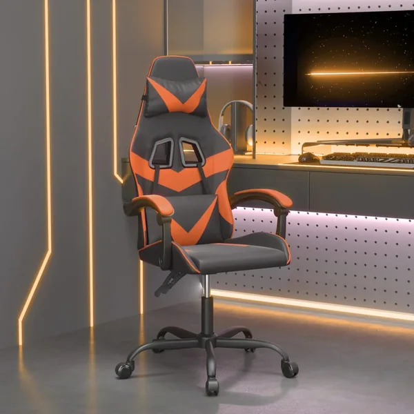 Chaise de jeu pivotante Noir et orange Similicuir