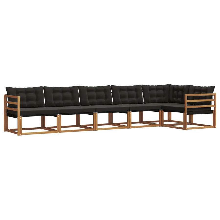 Ensemble de canapés d'extérieur 6 pcs Naturel et Noir - 2