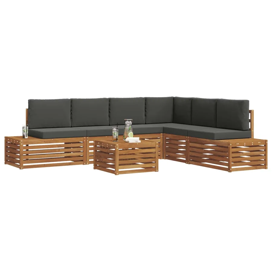 Ensemble de canapés d'extérieur 7 Pièce Naturel et Anthracite - 3
