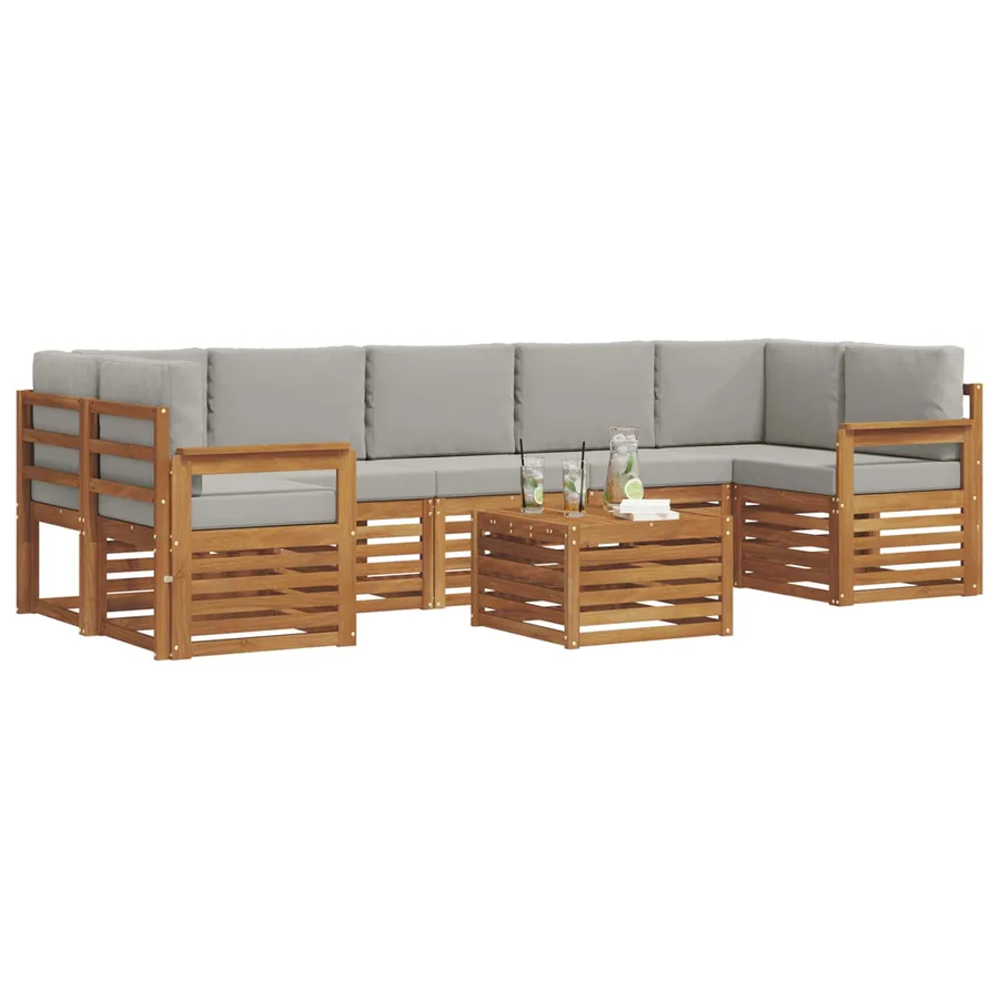 Ensemble de canapés d'extérieur 8 pcs Gris Naturel et Clair - 3