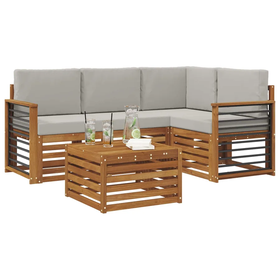 Ensemble de canapés d'extérieur 5 pcs Gris Naturel et Clair - 3