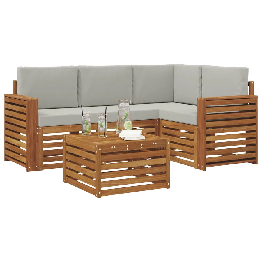 Ensemble de canapés d'extérieur 5 pcs Gris Naturel et Clair - 3