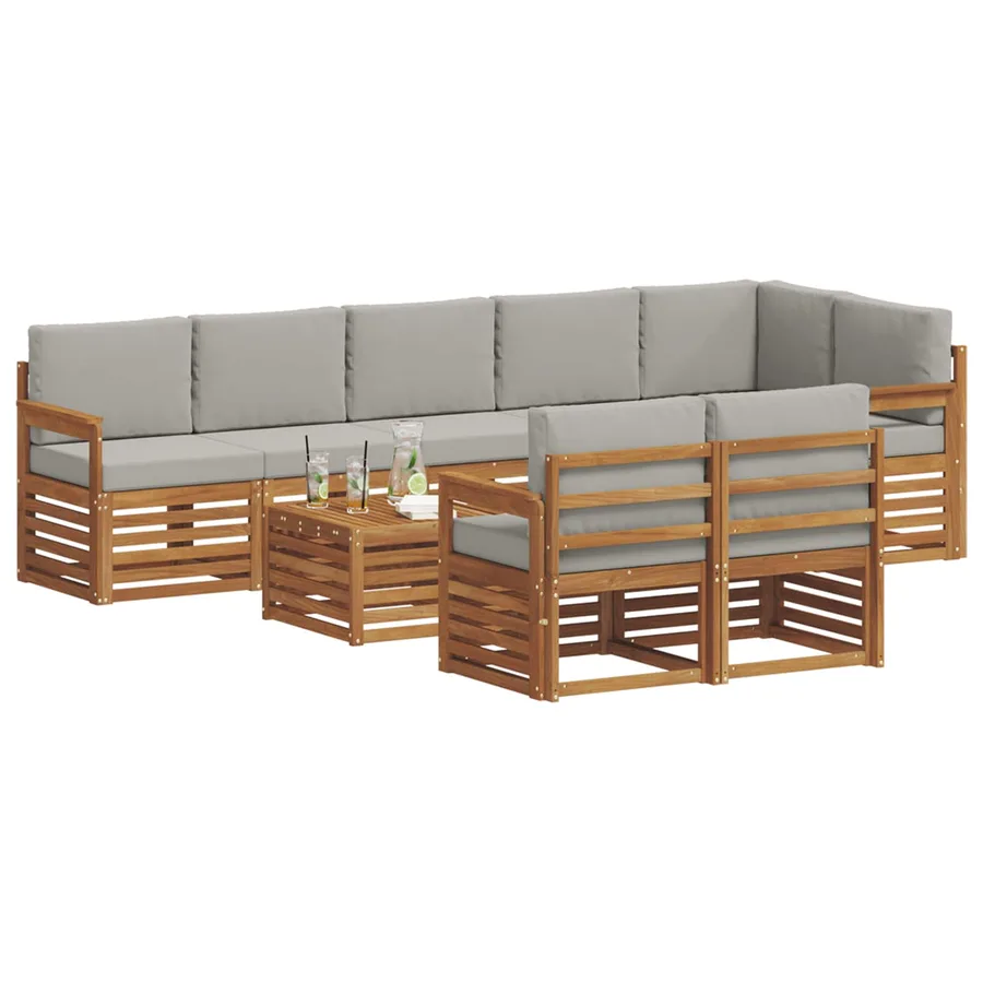 Ensembles de canapés avec coussin 9 pcs Gris Naturel et Clair - 3