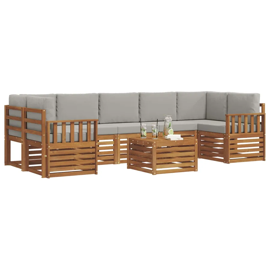 Ensemble de canapés d'extérieur 8 pcs Gris Naturel et Clair - 3
