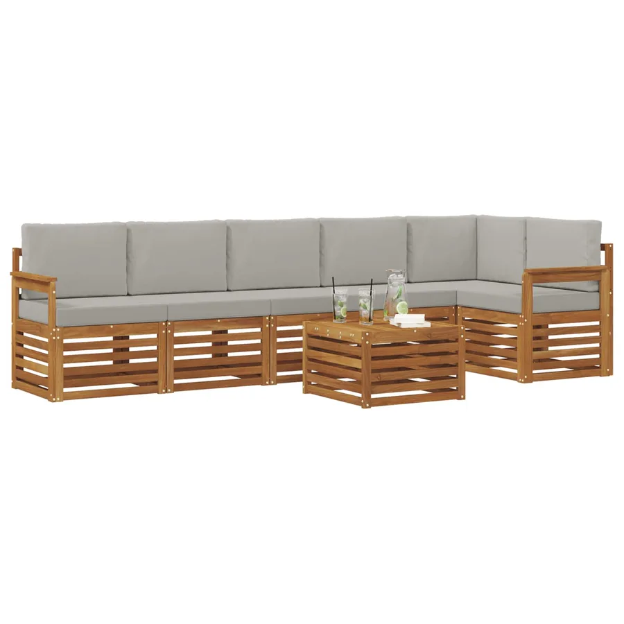 Ensemble de canapé d'angle 7 pcs Gris Naturel et Clair - 3