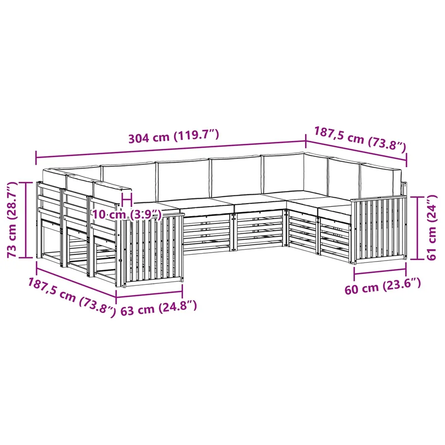 Ensemble de canapé d'angle 9 pcs Gris Naturel et Clair - 9