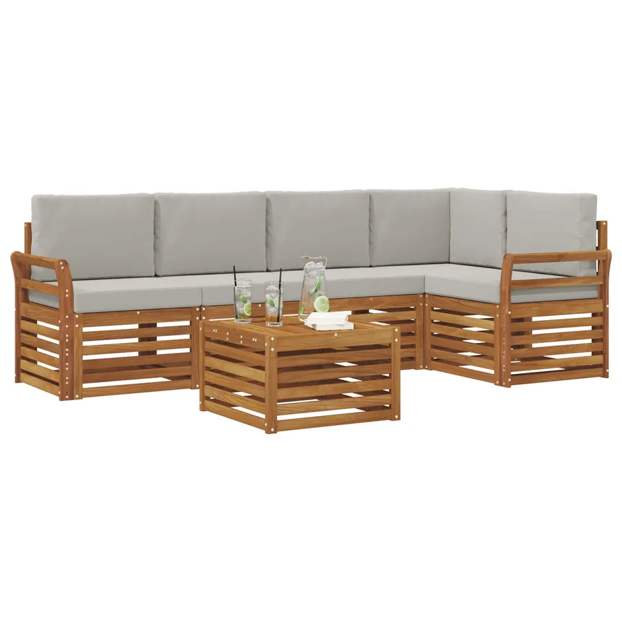 Ensemble de canapé d'angle 6 pcs Gris Naturel et Clair - 3
