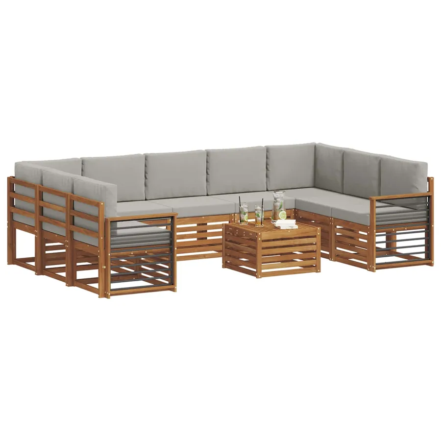 Ensembles de canapés avec coussin 10 pcs Gris Naturel et Clair - 3