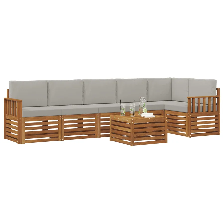 Ensemble de canapé d'angle 7 pcs Gris Naturel et Clair - 3