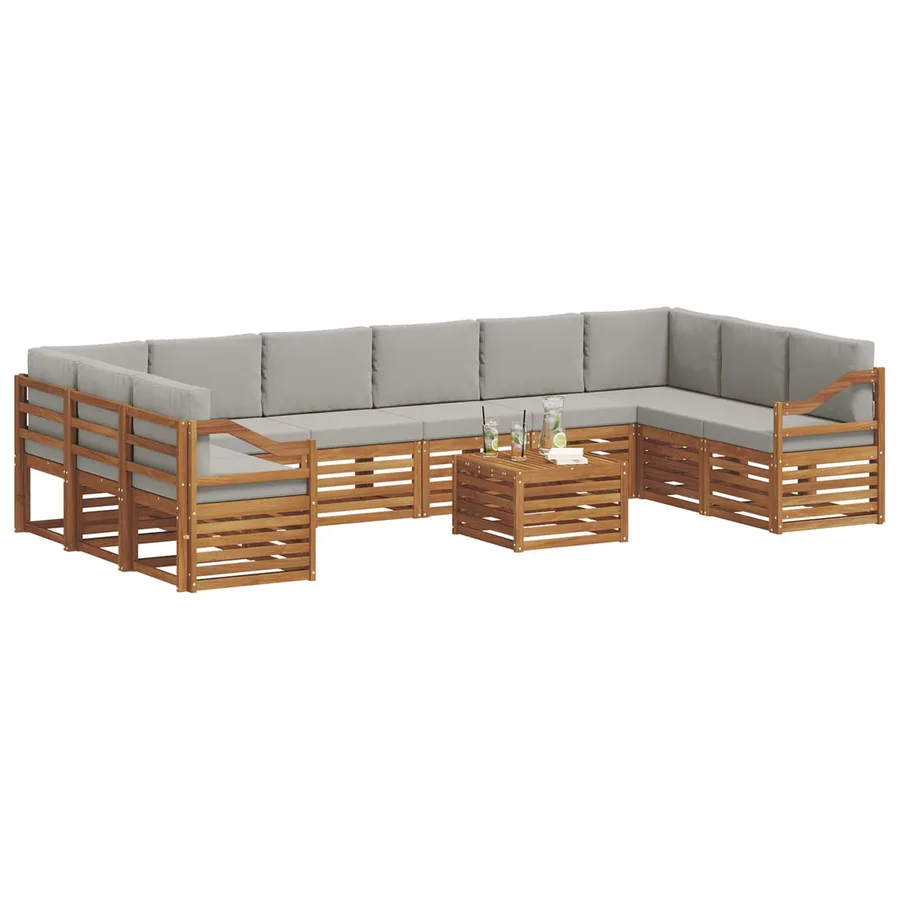 Ensemble de canapés d'extérieur 11 pcs Gris Naturel et Clair - 3