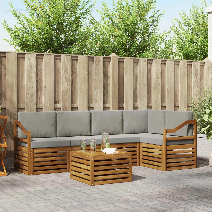 Ensemble de canapé d'angle 6 pcs Gris Naturel et Clair