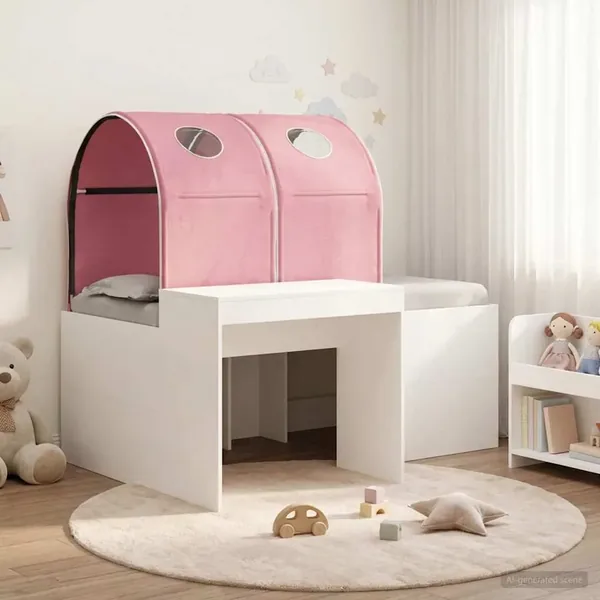 Lit avec Tunnel 3 pc Chêne Artisanal et Rose Bois d'ingénierie
