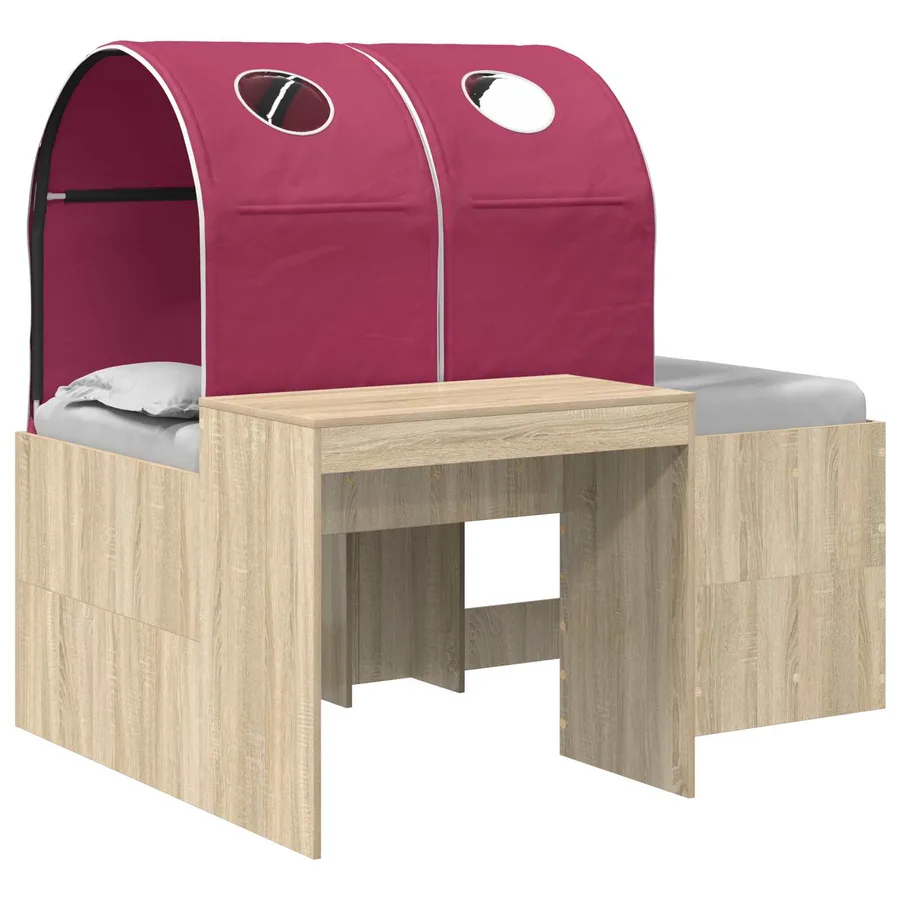 Lit avec Tunnel 3 pc Chêne Artisanal et Rouge Bois d'ingénierie - 2