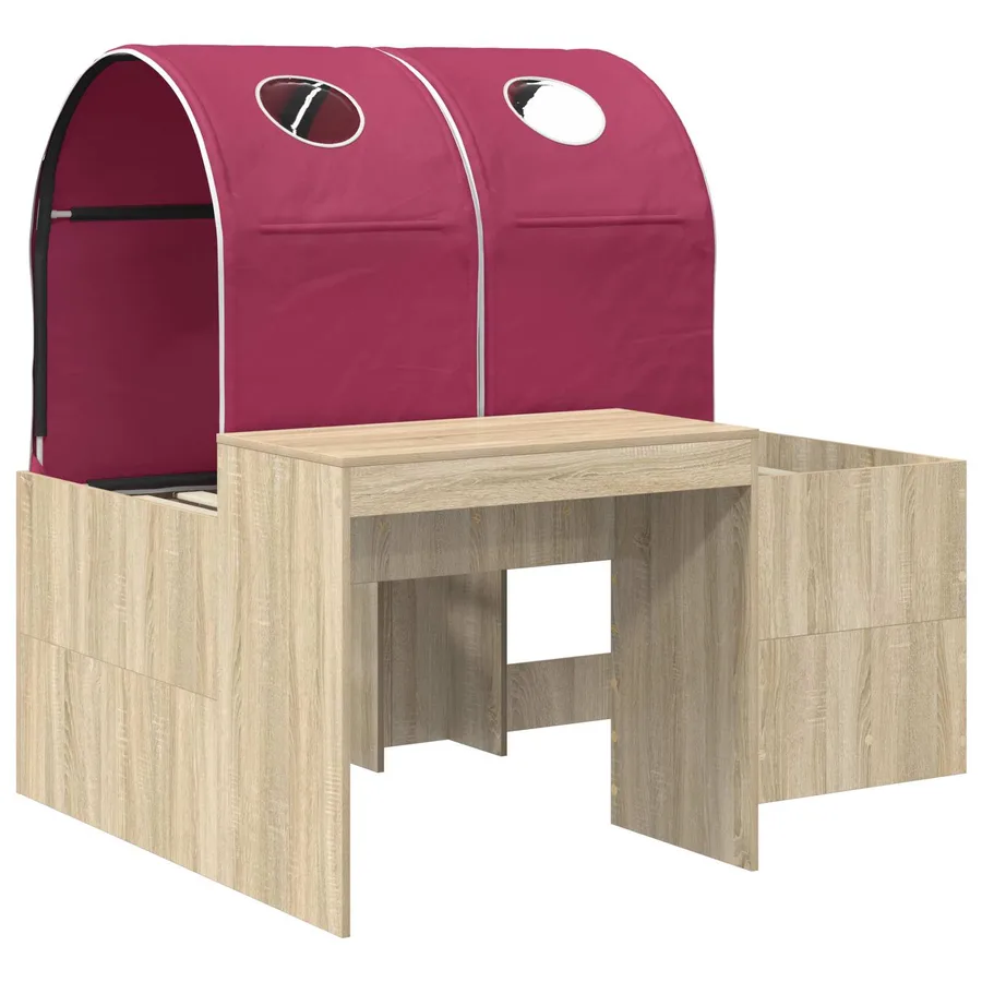 Lit avec Tunnel 3 pc Chêne Artisanal et Rouge Bois d'ingénierie - 3