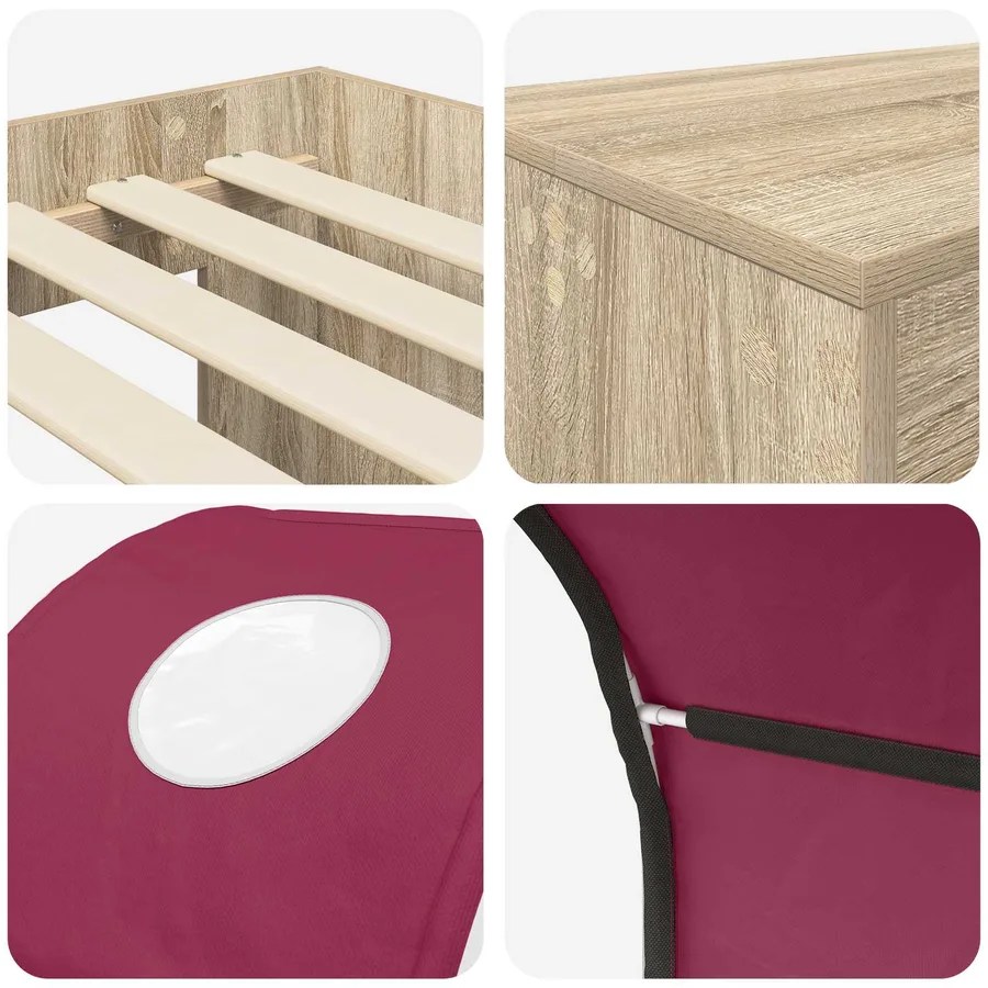 Lit avec Tunnel 3 pc Chêne Artisanal et Rouge Bois d'ingénierie - 9