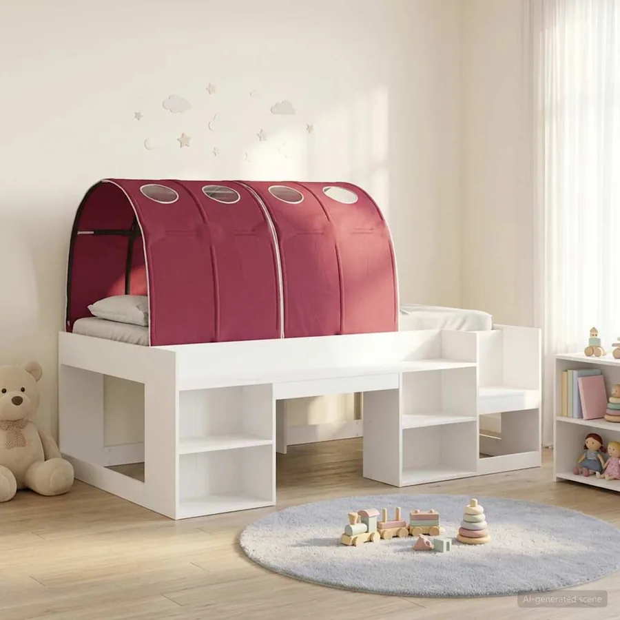 Cadre de lit avec tunnel 3 pc Blanc et rouge Bois d'ingénierie