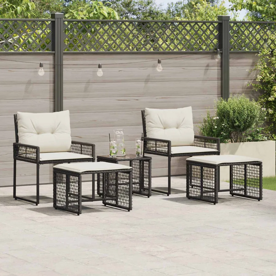 Ensemble de meubles d'extérieur 5 pcs Noir et Blanc