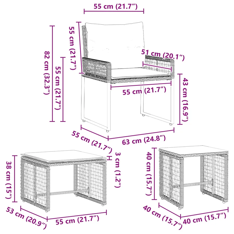 Ensemble de meubles d'extérieur 5 pcs Noir et Blanc - 13
