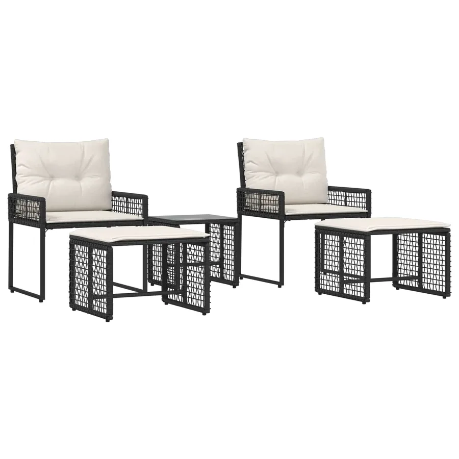 Ensemble de meubles d'extérieur 5 pcs Noir et Blanc - 2