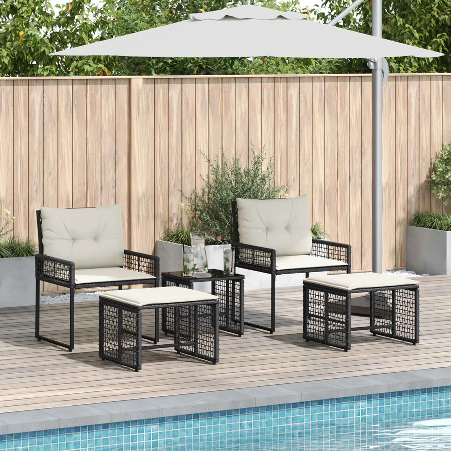Ensemble de meubles d'extérieur 5 pcs Noir et Blanc - 3