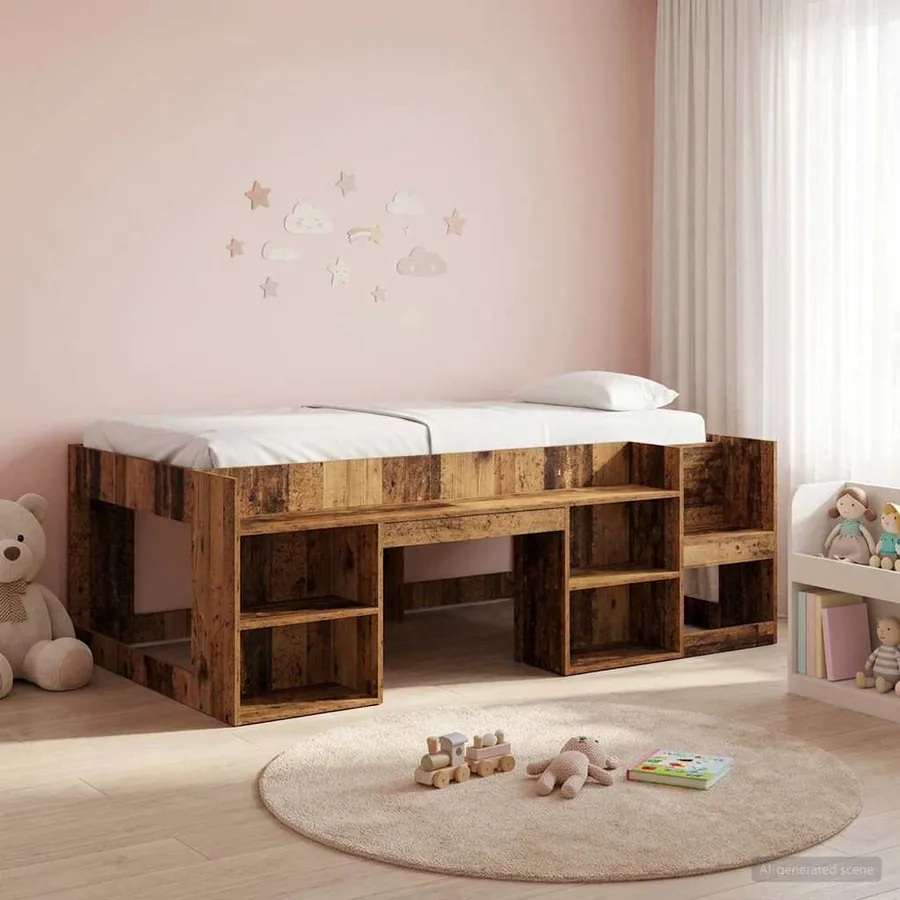 Cadre de lit pour enfants avec rangement Bois ancien