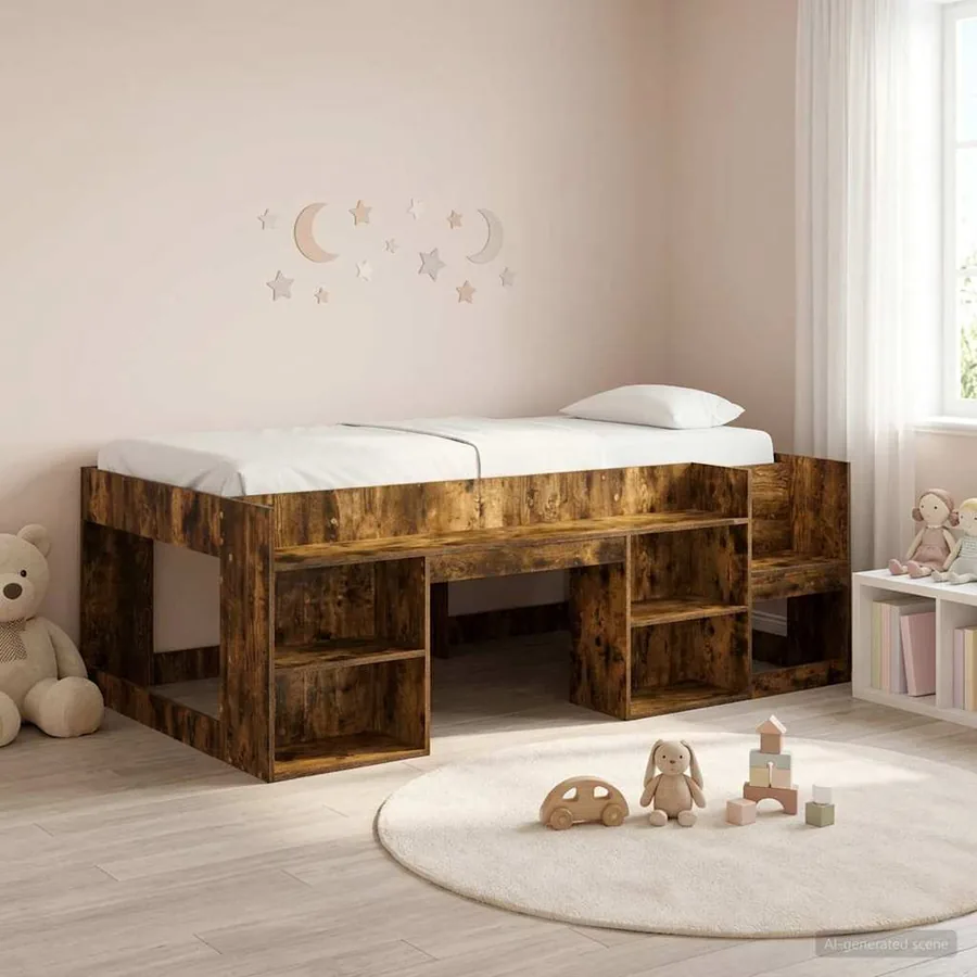 Cadre de lit pour enfants avec rangement Chêne fumé 90 x 190 cm